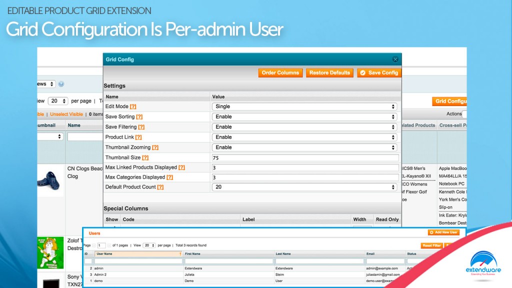 Magento Admin Product Grid - Set Configuration Per User